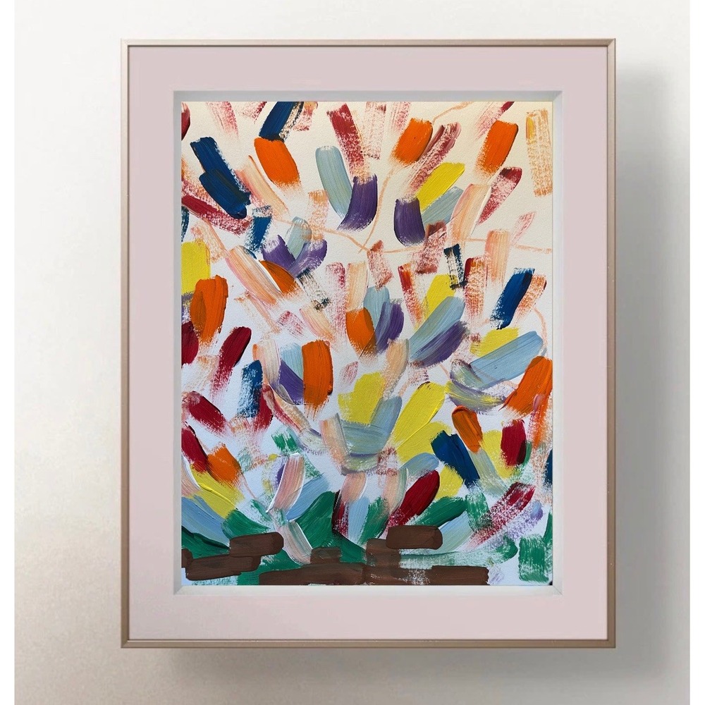 OMAN Original Abstract Painting 9x12 Colorful Rainbow Acrylic Modern Wall Art